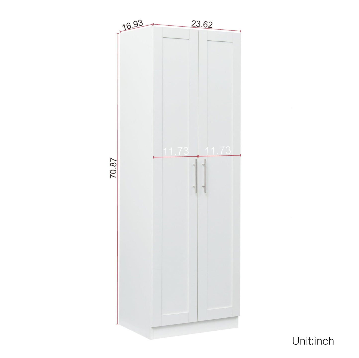 Comfort Living Spaces High wardrobe and kitchen cabinet with 2 doors and 3 partitions to separate 4 storage spaces, White