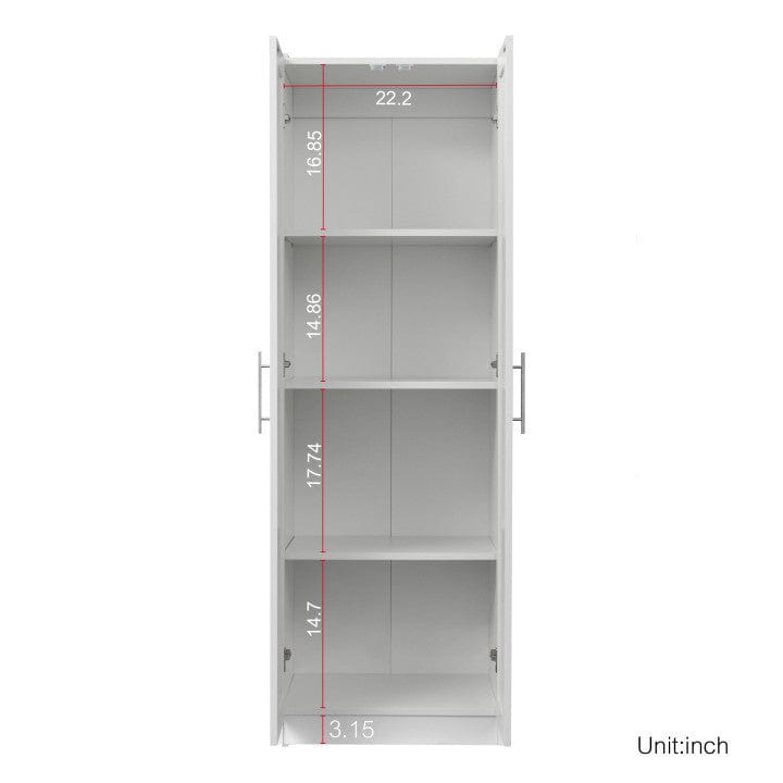 Comfort Living Spaces High wardrobe and kitchen cabinet with 2 doors and 3 partitions to separate 4 storage spaces, White