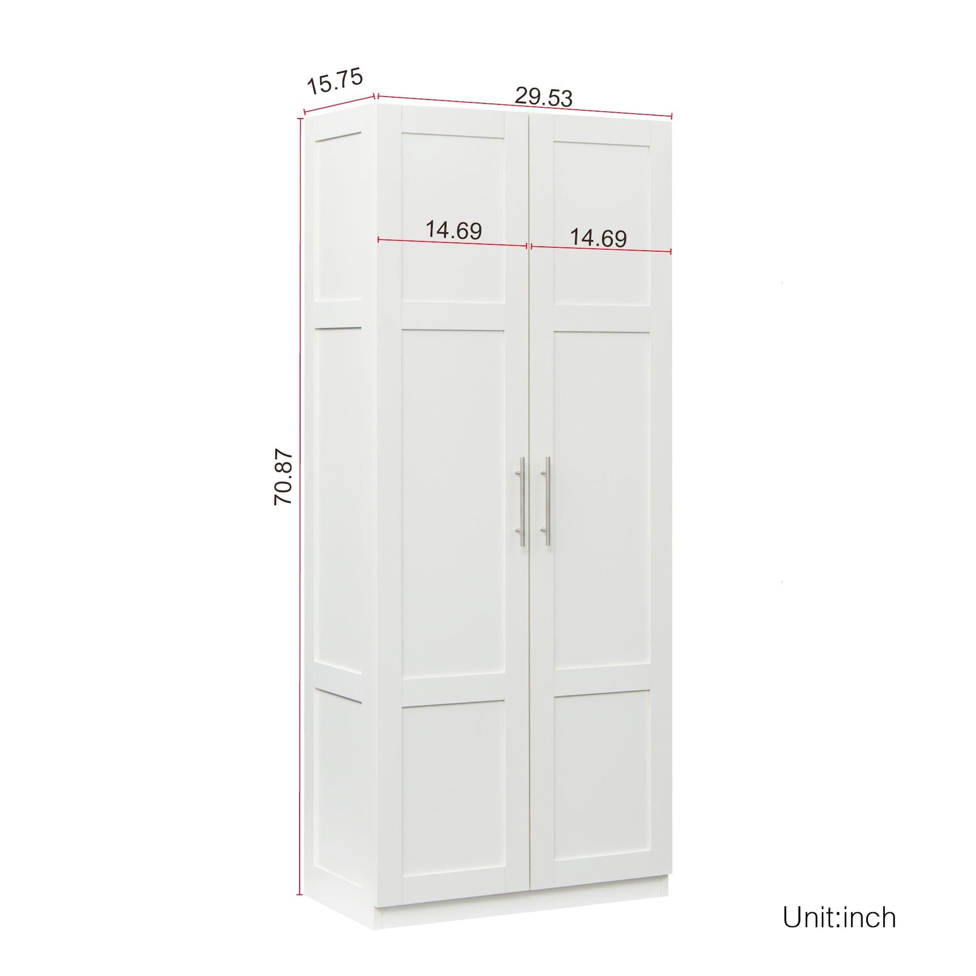 Comfort Living Spaces High wardrobe and kitchen cabinet with 2 doors and 3 partitions to separate 4 storage spaces,white