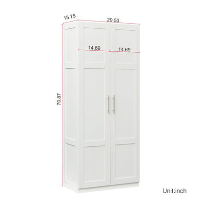 Comfort Living Spaces High wardrobe and kitchen cabinet with 2 doors and 3 partitions to separate 4 storage spaces,white