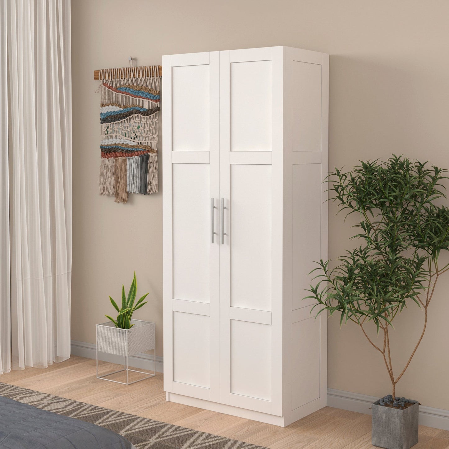 Comfort Living Spaces High wardrobe and kitchen cabinet with 2 doors and 3 partitions to separate 4 storage spaces,white