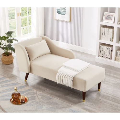 Comfort Living Spaces Modern Chaise Lounge Chair-Velvet Upholstery-With pillow-curved Armrests (Beige)