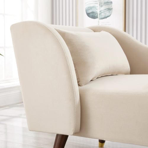 Comfort Living Spaces Modern Chaise Lounge Chair-Velvet Upholstery-With pillow-curved Armrests (Beige)