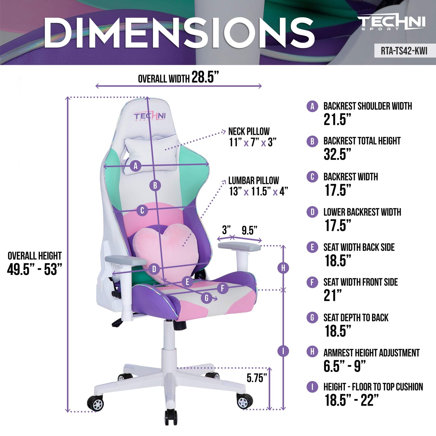 Comfort Living Spaces Techni Sport TS-42 Office-PC Gaming Chair, Kawaii