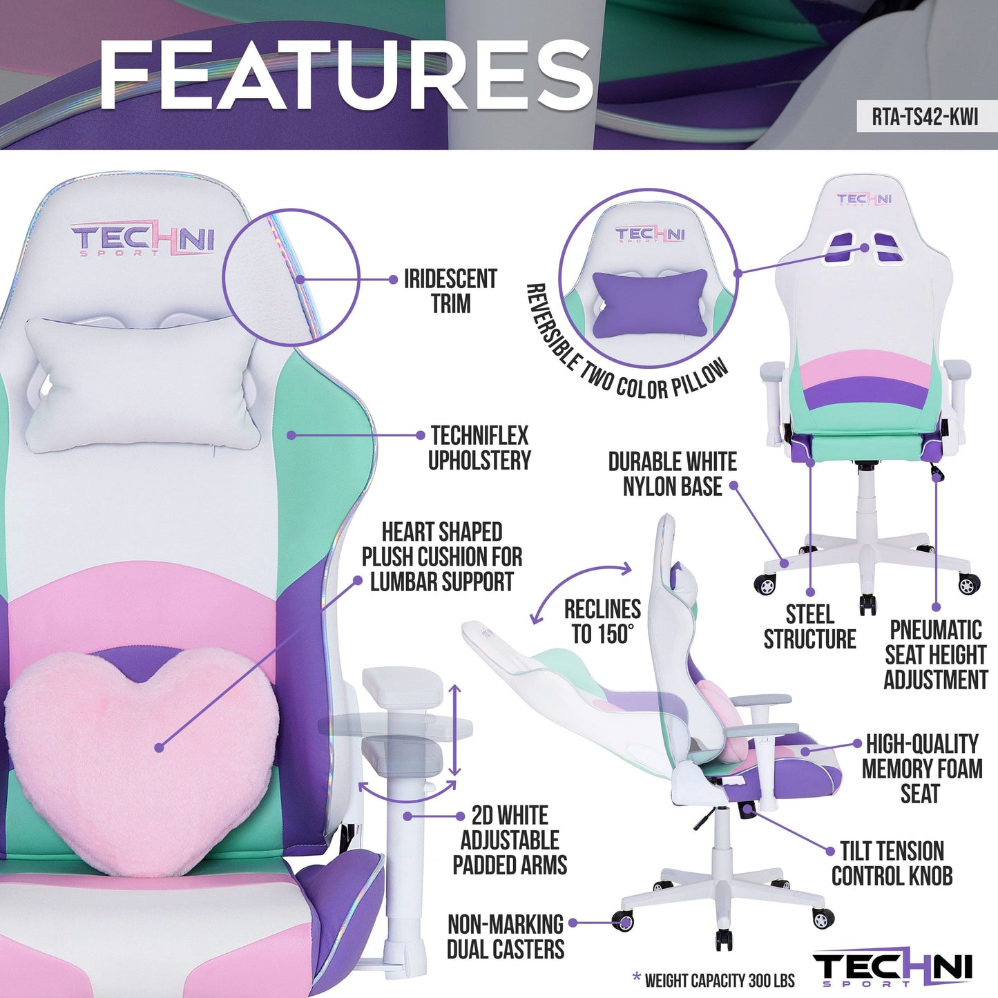 Comfort Living Spaces Techni Sport TS-42 Office-PC Gaming Chair, Kawaii