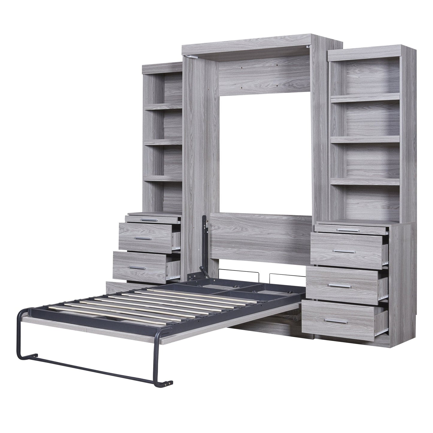 Comfort Living Spaces Twin Size Murphy Bed with Storage Shelves and Drawers, Gray