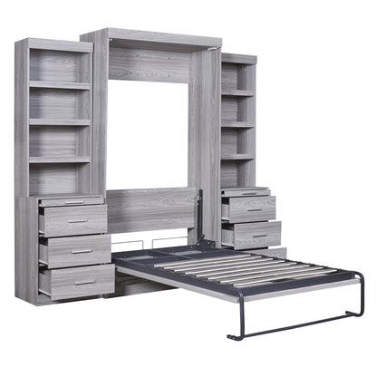 Comfort Living Spaces Twin Size Murphy Bed with Storage Shelves and Drawers, Gray