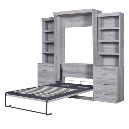 Comfort Living Spaces Twin Size Murphy Bed with Storage Shelves and Drawers, Gray