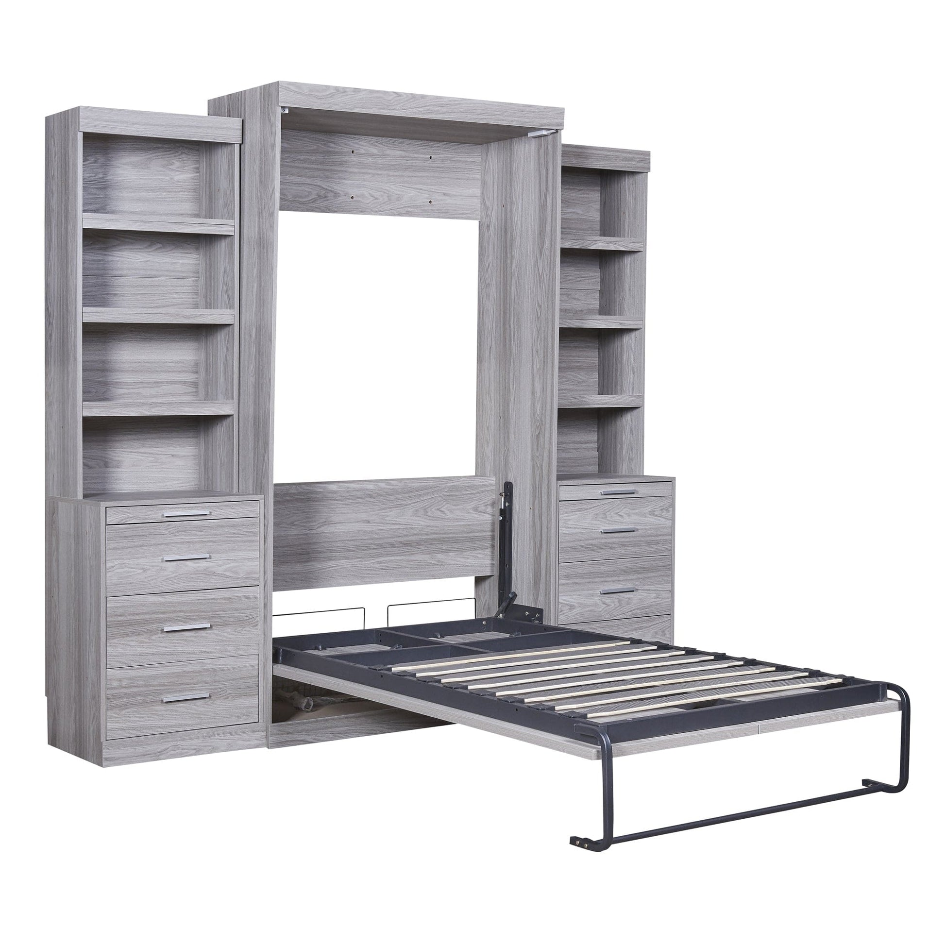 Comfort Living Spaces Twin Size Murphy Bed with Storage Shelves and Drawers, Gray