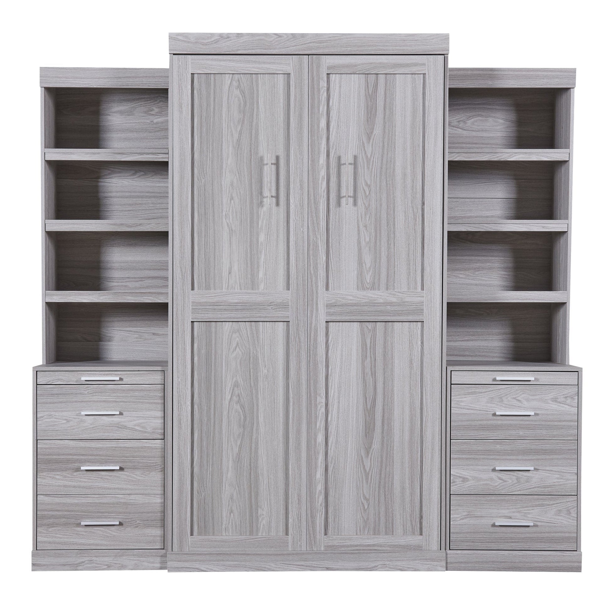 Comfort Living Spaces Twin Size Murphy Bed with Storage Shelves and Drawers, Gray