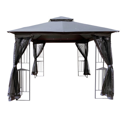 10x10 Outdoor Patio Gazebo Canopy Tent With Ventilated Double Roof And Mosquito net (Detachable Mesh Screen On All Sides) Gray Top