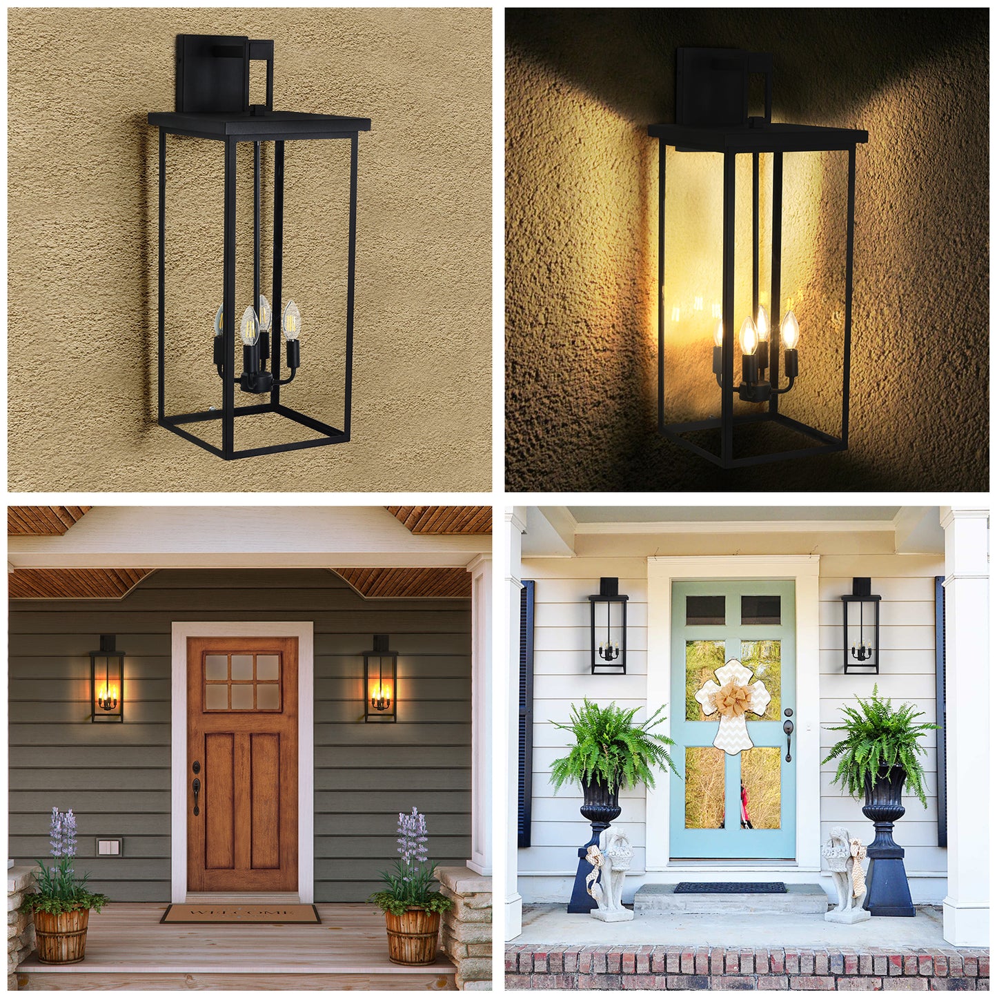 4-Light Black Outdoor Wall Light