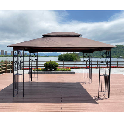 13x10 Outdoor Patio Gazebo Canopy Tent With Ventilated Double Roof And Mosquito net(Detachable Mesh Screen On All Sides),Suitable for Lawn, Garden, Backyard and Deck,Brown Top