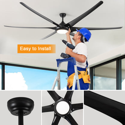 100" Indoor/Outdoor Ceiling Fan With Lights and Remote - Reversible 6 Speed DC Motor - Black