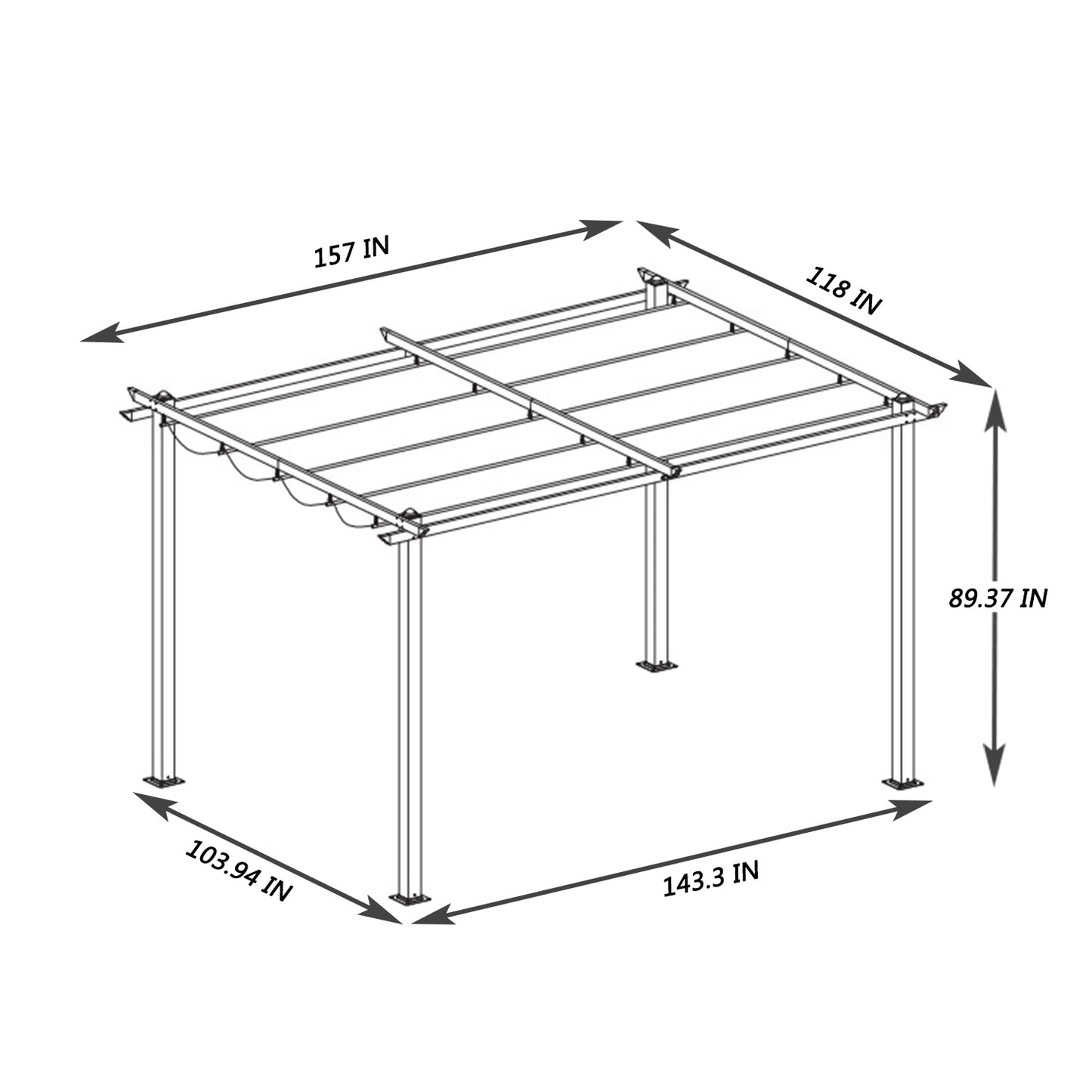 13x10 Ft Outdoor Patio Retractable Pergola With Canopy Sunshelter Pergola for Gardens,Terraces,Backyard, Gray