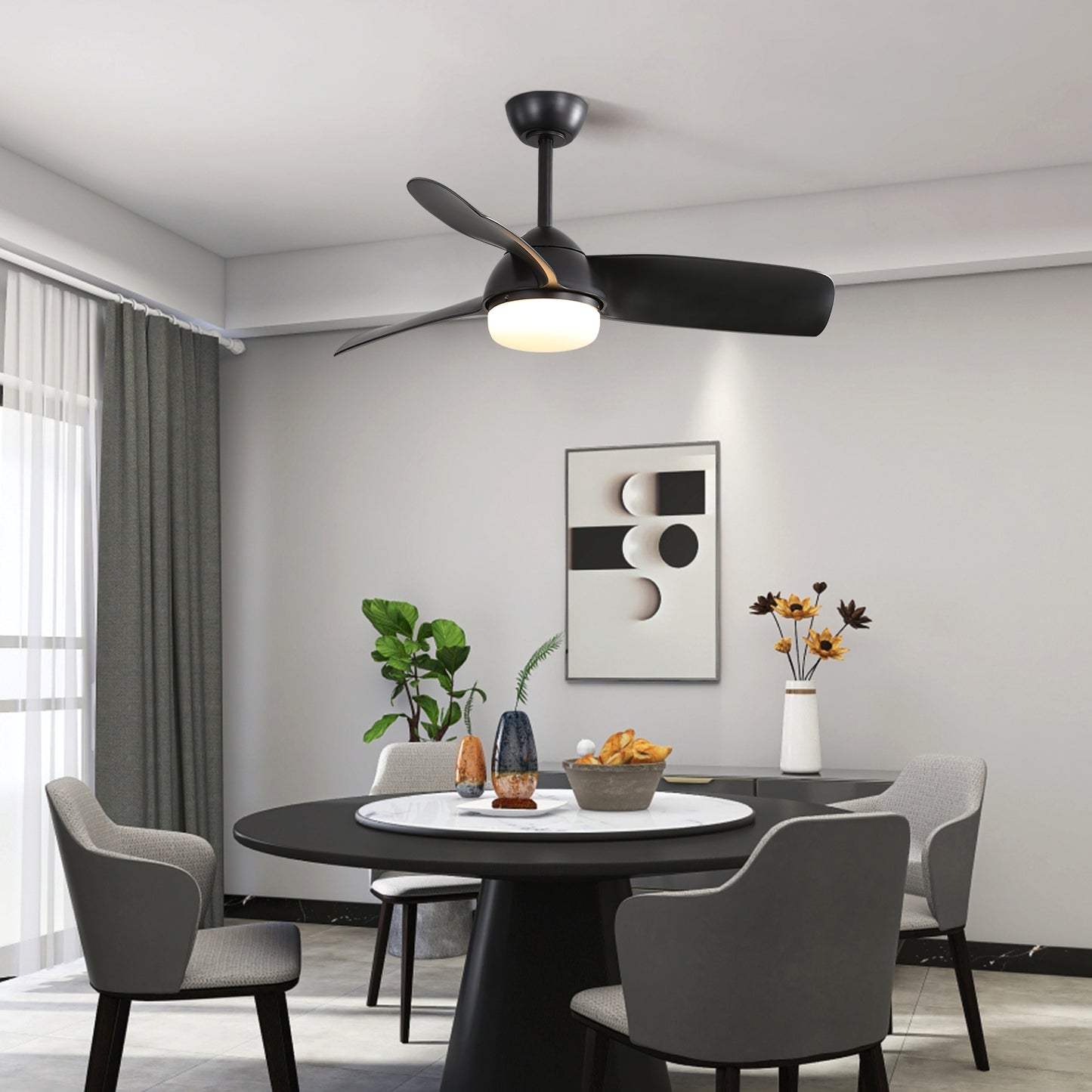 42 Inch Indoor ABS Ceiling Fan With 6 Speed Remote Control Dimmable Reversible DC Motor With Light