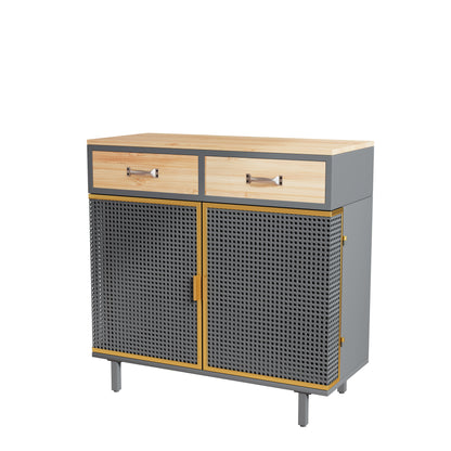 31.5"Wide 2 Drawer Sideboard, Modern Furniture Decor, Made with Iron+ Carbonized Bamboo, Easy Assembly