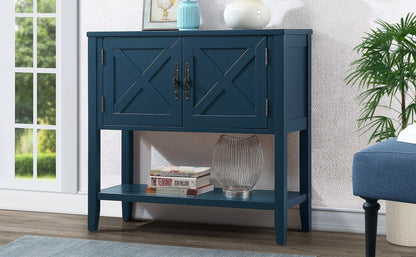 35'' Farmhouse Wood Buffet Sideboard Console Table with Bottom Shelf and 2-Door Cabinet, for Living Room, Entryway,Kitchen Dining Room Furniture (Navy Blue)