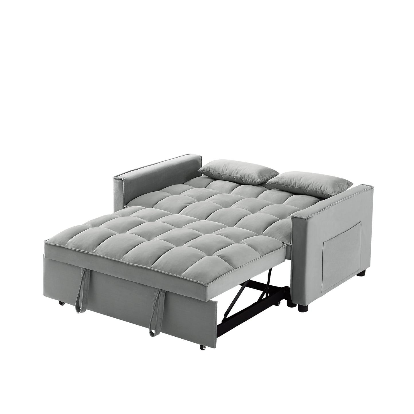 Velvet Convertible Loveseat - Sleeper Sofa Couch with Adjustable Backrest, 2 Seater Sofa With Pull-Out Bed with 2 Lumbar Pillows For Small Living Room & Apartment