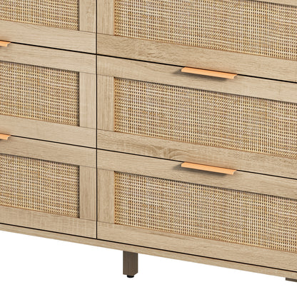 43.31"6-Drawers Rattan Storage Cabinet Rattan Drawer,for Bedroom,Living Room,Natural