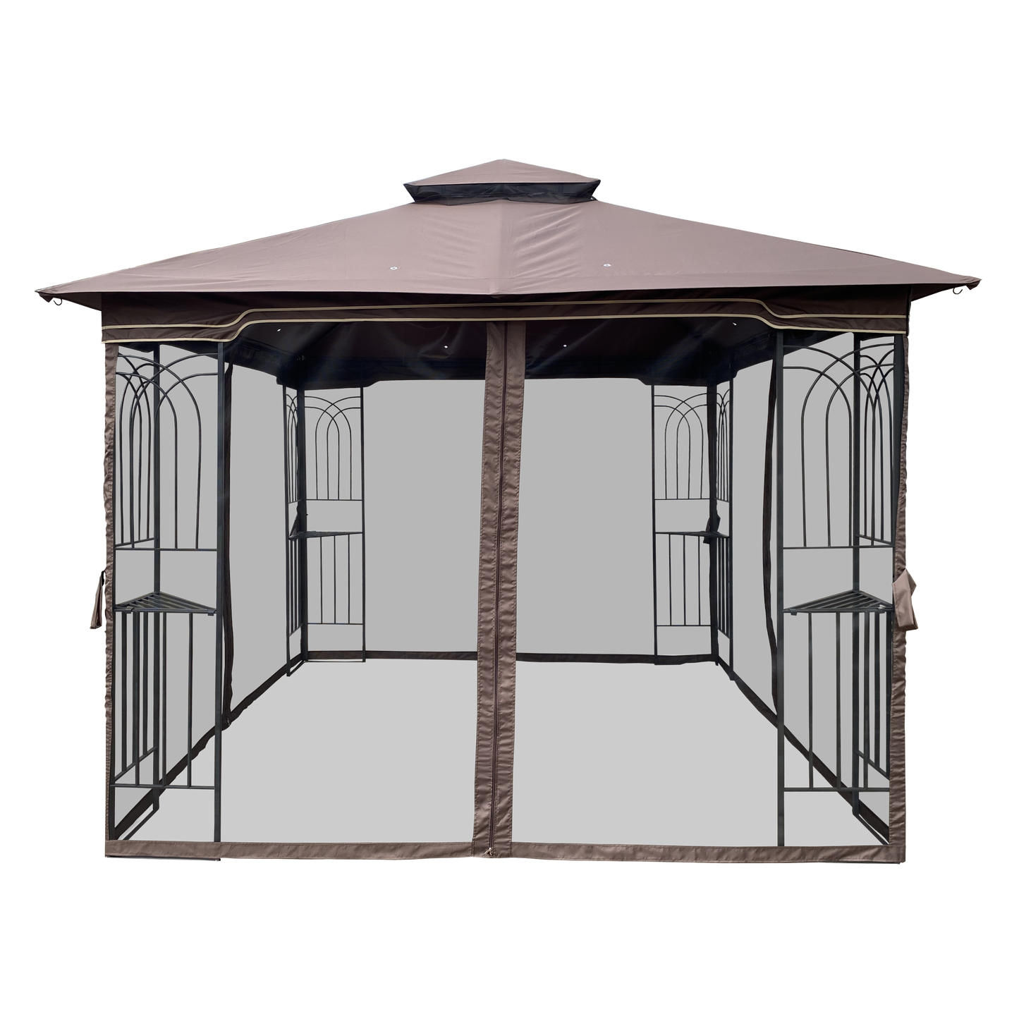 10x10 Outdoor Patio Gazebo Canopy Tent With Ventilated Double Roof And Mosquito net (Detachable Mesh Screen On All Sides)-Brown Top