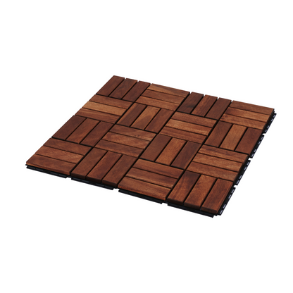 10 PCS Interlocking Deck Tiles Checker Pattern, 12" x 12" Square Brown Acacia Hardwood Outdoor Flooring for Patio, Bancony, Pool Side,...