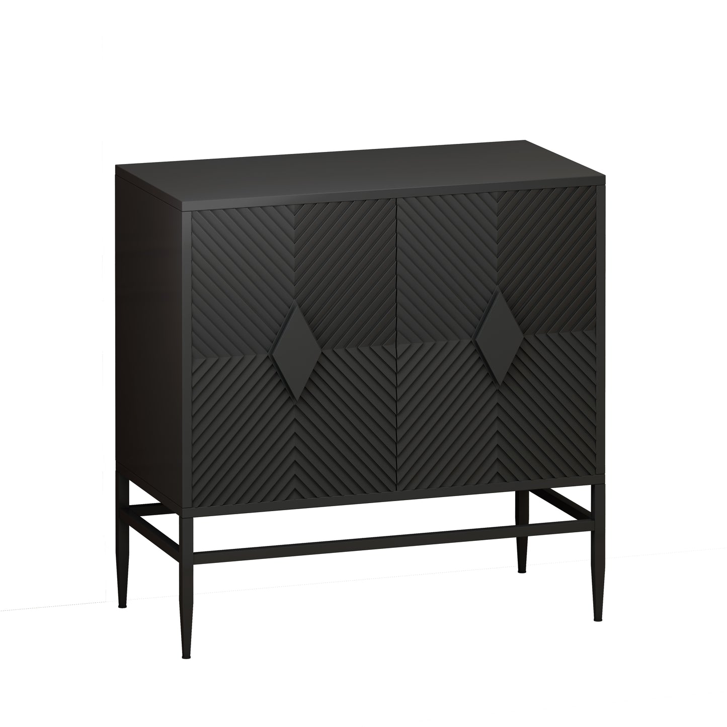 31.50" Modern 2 Door Wooden Storage Cabinet Accent Cabinet with Metal Leg Featuring Two-tier Storage, for Living Room, Entryway and Dining Room, Painted in Black