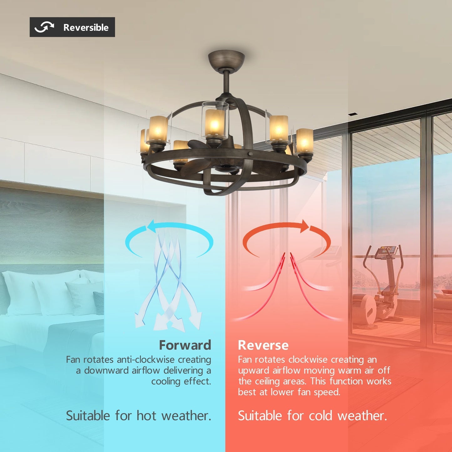 32.6 in. 32W LED light bulb ceiling fan with double glass shade