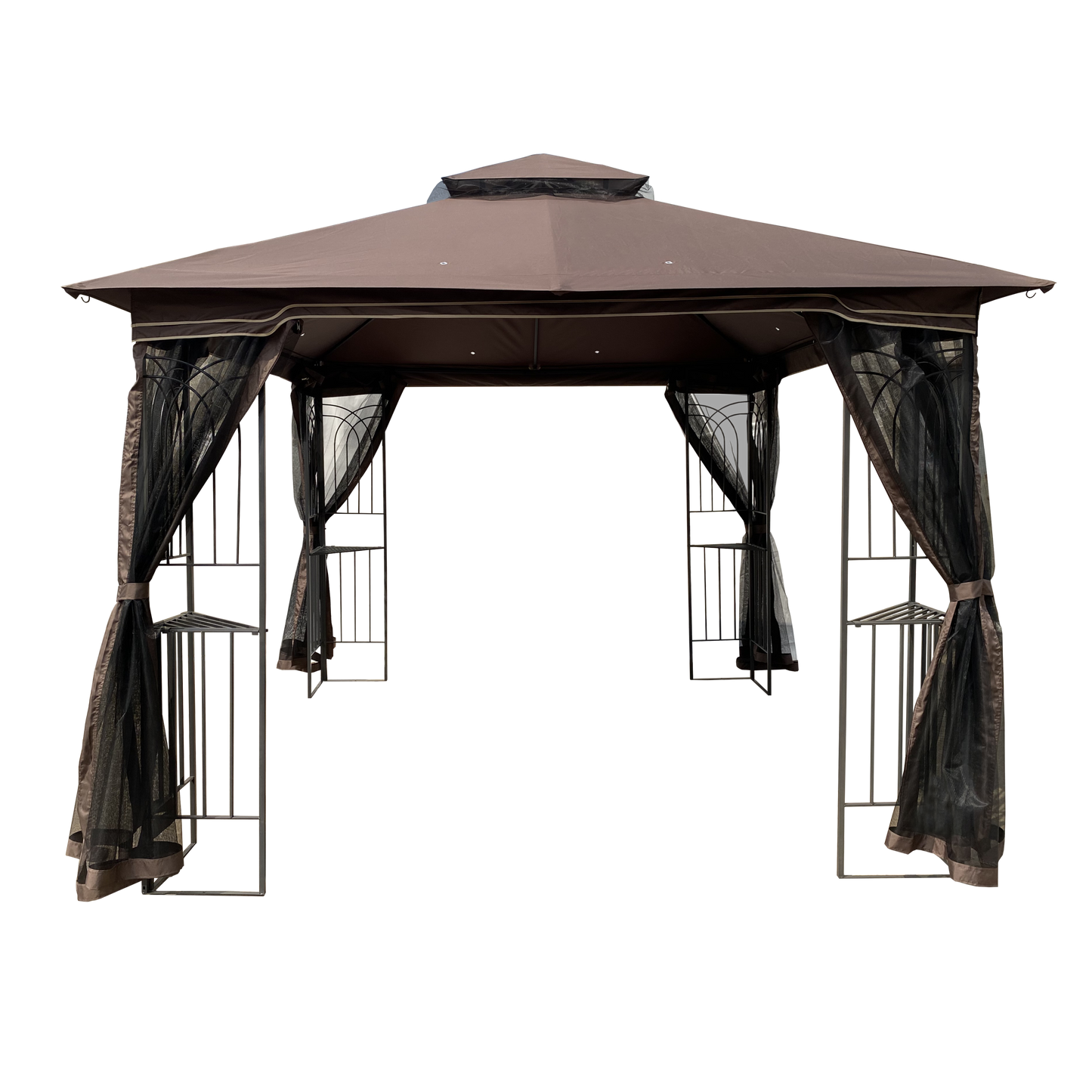 10x10 Outdoor Patio Gazebo Canopy Tent With Ventilated Double Roof And Mosquito net (Detachable Mesh Screen On All Sides)-Brown Top