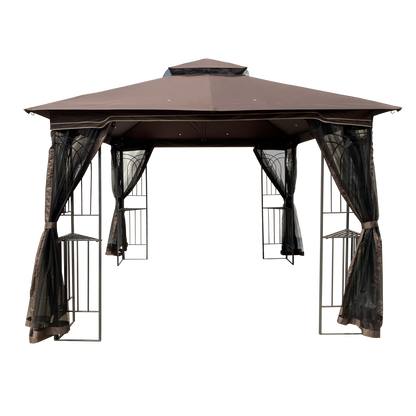 10x10 Outdoor Patio Gazebo Canopy Tent With Ventilated Double Roof And Mosquito net (Detachable Mesh Screen On All Sides)-Brown Top