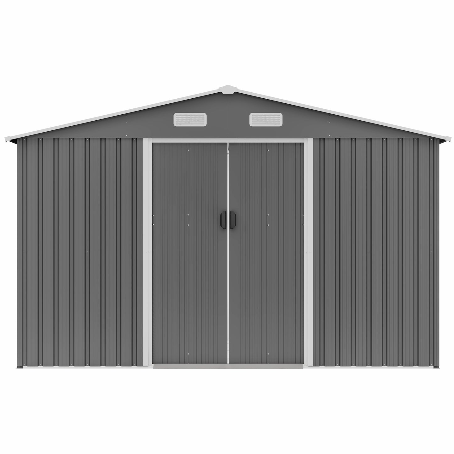 10X8 FT Outdoor Storage Shed, All Weather Metal Sheds with Metal Foundation & Lockable Doors, Tool Shed for Garden, Patio, Backyard, Lawn, Grey