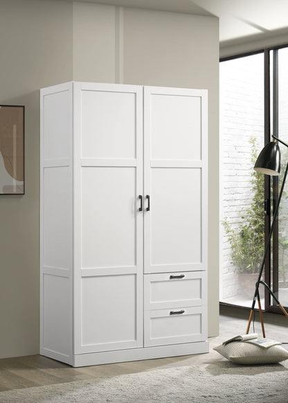 Giga Armoires Aubree White Wardrobe Cabinet Armoire with 2 Drawers and Hanging Rod