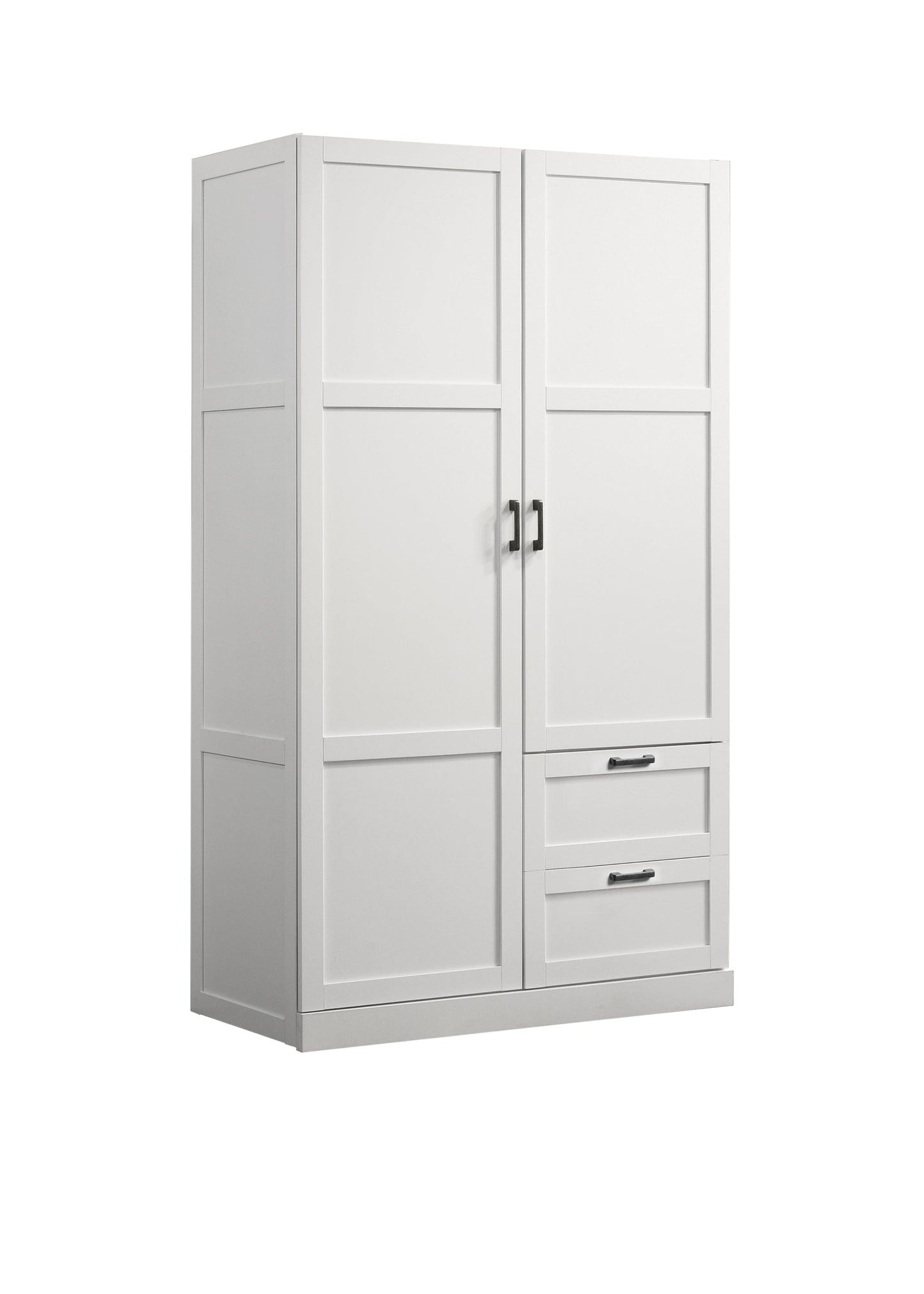 Giga Armoires Aubree White Wardrobe Cabinet Armoire with 2 Drawers and Hanging Rod