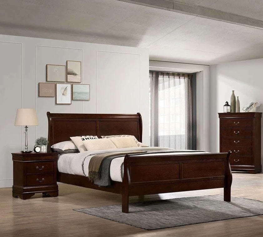 Giga Beds Eastern King Size Bed Cherry Louis Phillipe Pine Solid Wood 1pc Bed Bedroom Sleigh Bed