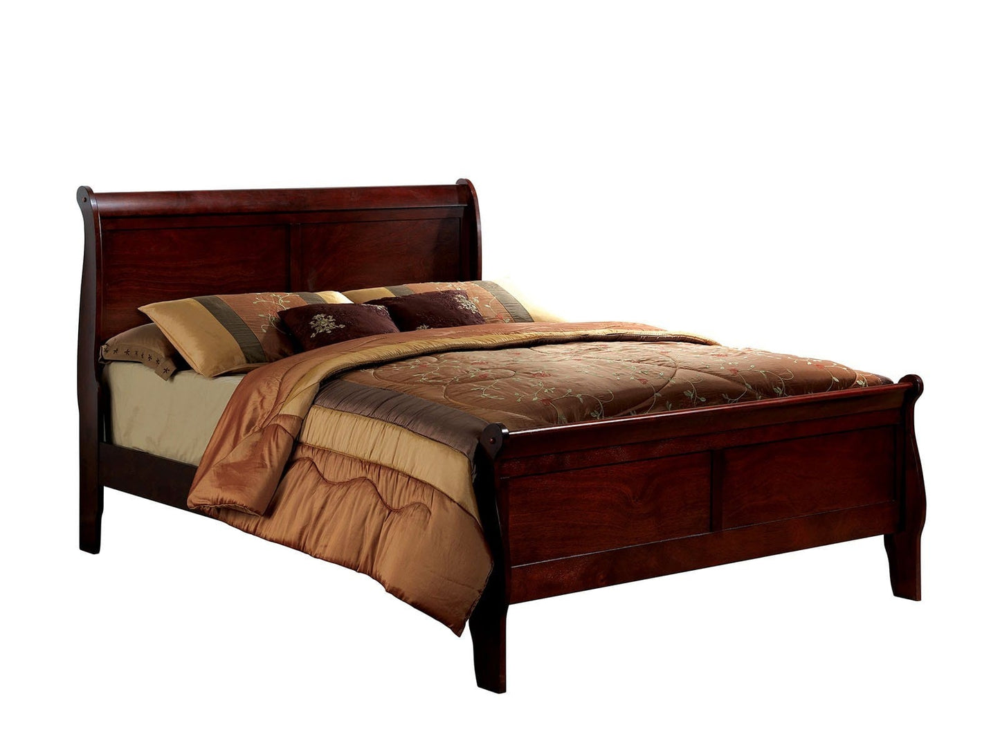 Giga Beds Eastern King Size Bed Cherry Louis Phillipe Pine Solid Wood 1pc Bed Bedroom Sleigh Bed