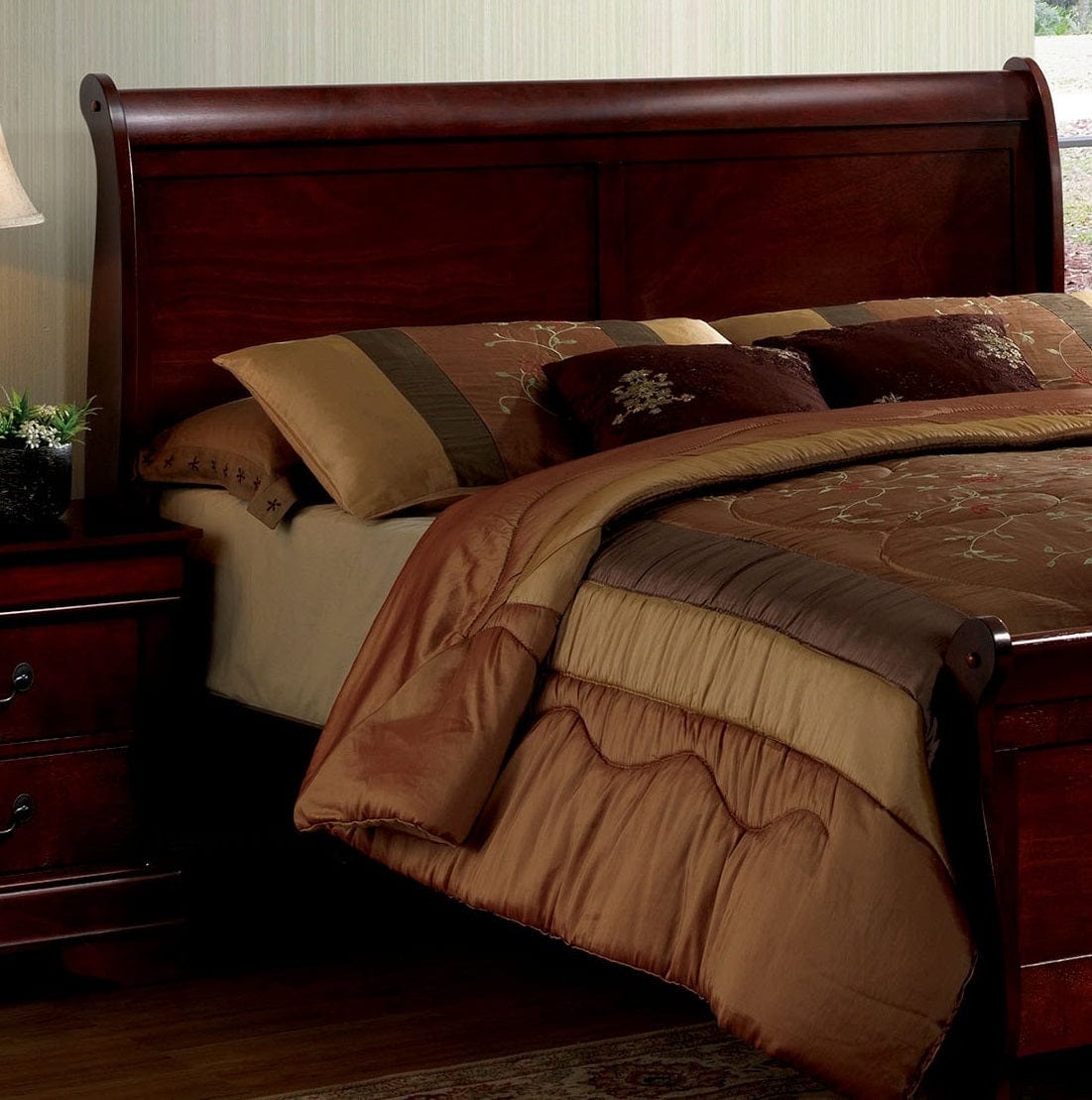 Giga Beds Eastern King Size Bed Cherry Louis Phillipe Pine Solid Wood 1pc Bed Bedroom Sleigh Bed