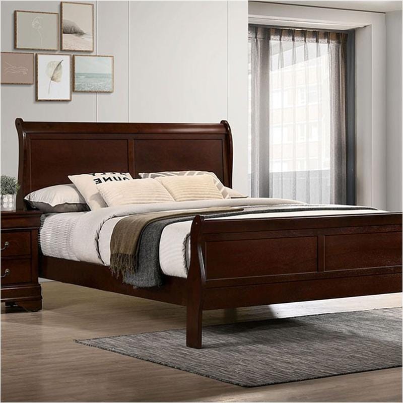 Giga Beds Eastern King Size Bed Cherry Louis Phillipe Pine Solid Wood 1pc Bed Bedroom Sleigh Bed