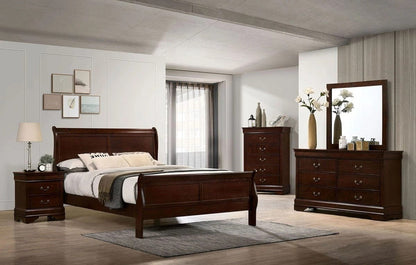 Giga Beds Eastern King Size Bed Cherry Louis Phillipe Pine Solid Wood 1pc Bed Bedroom Sleigh Bed