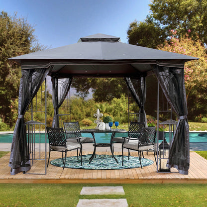 Giga Canopies & Gazebos 10x10 Outdoor Patio Gazebo Canopy Tent With Ventilated Double Roof And Mosquito net (Detachable Mesh Screen On All Sides) Gray Top