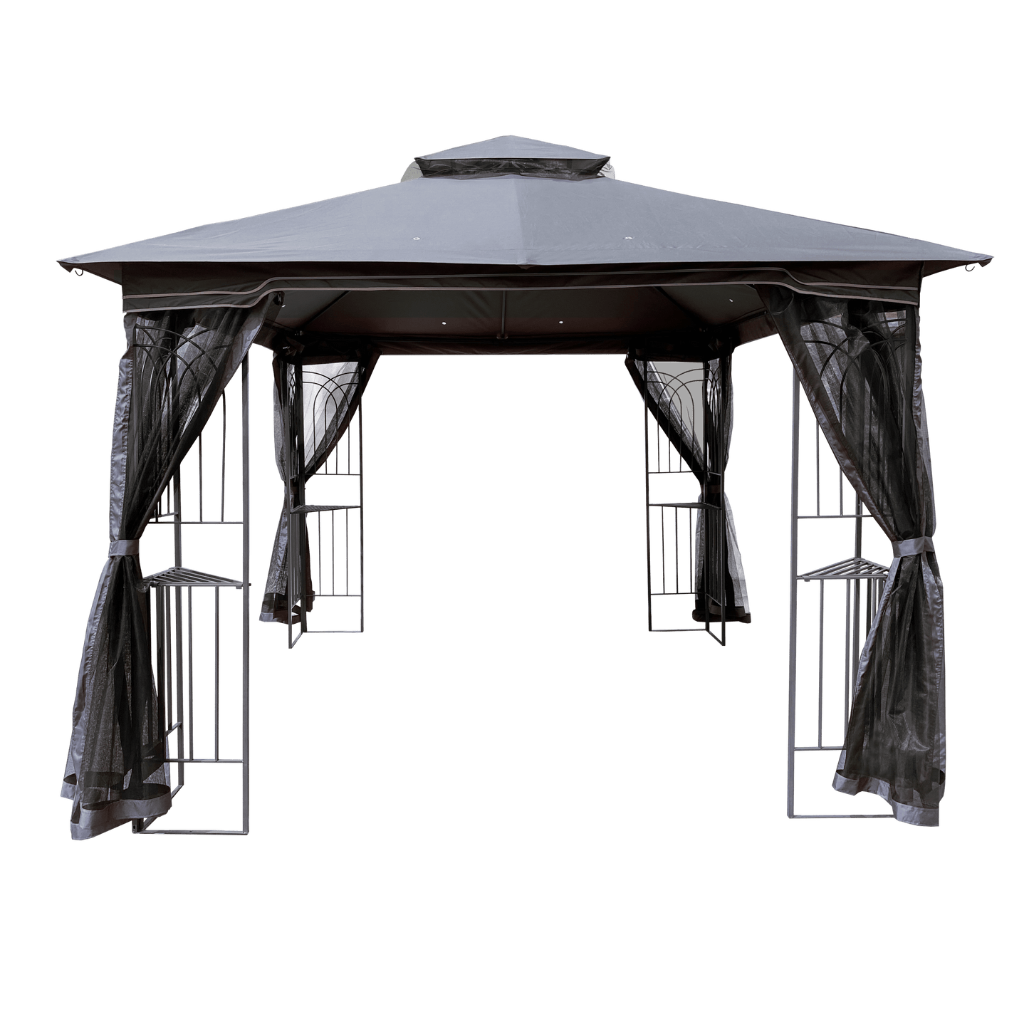 Giga Canopies & Gazebos 10x10 Outdoor Patio Gazebo Canopy Tent With Ventilated Double Roof And Mosquito net (Detachable Mesh Screen On All Sides) Gray Top