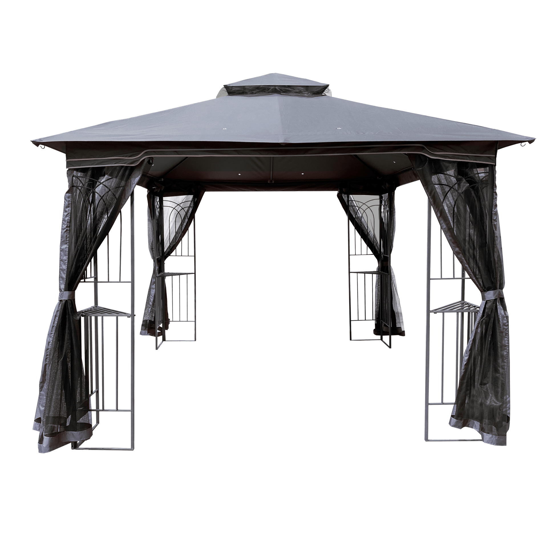 Giga Canopies & Gazebos 10x10 Outdoor Patio Gazebo Canopy Tent With Ventilated Double Roof And Mosquito net (Detachable Mesh Screen On All Sides) Gray Top