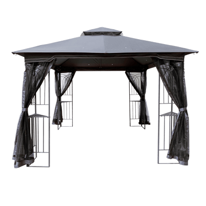 Giga Canopies & Gazebos 10x10 Outdoor Patio Gazebo Canopy Tent With Ventilated Double Roof And Mosquito net (Detachable Mesh Screen On All Sides) Gray Top