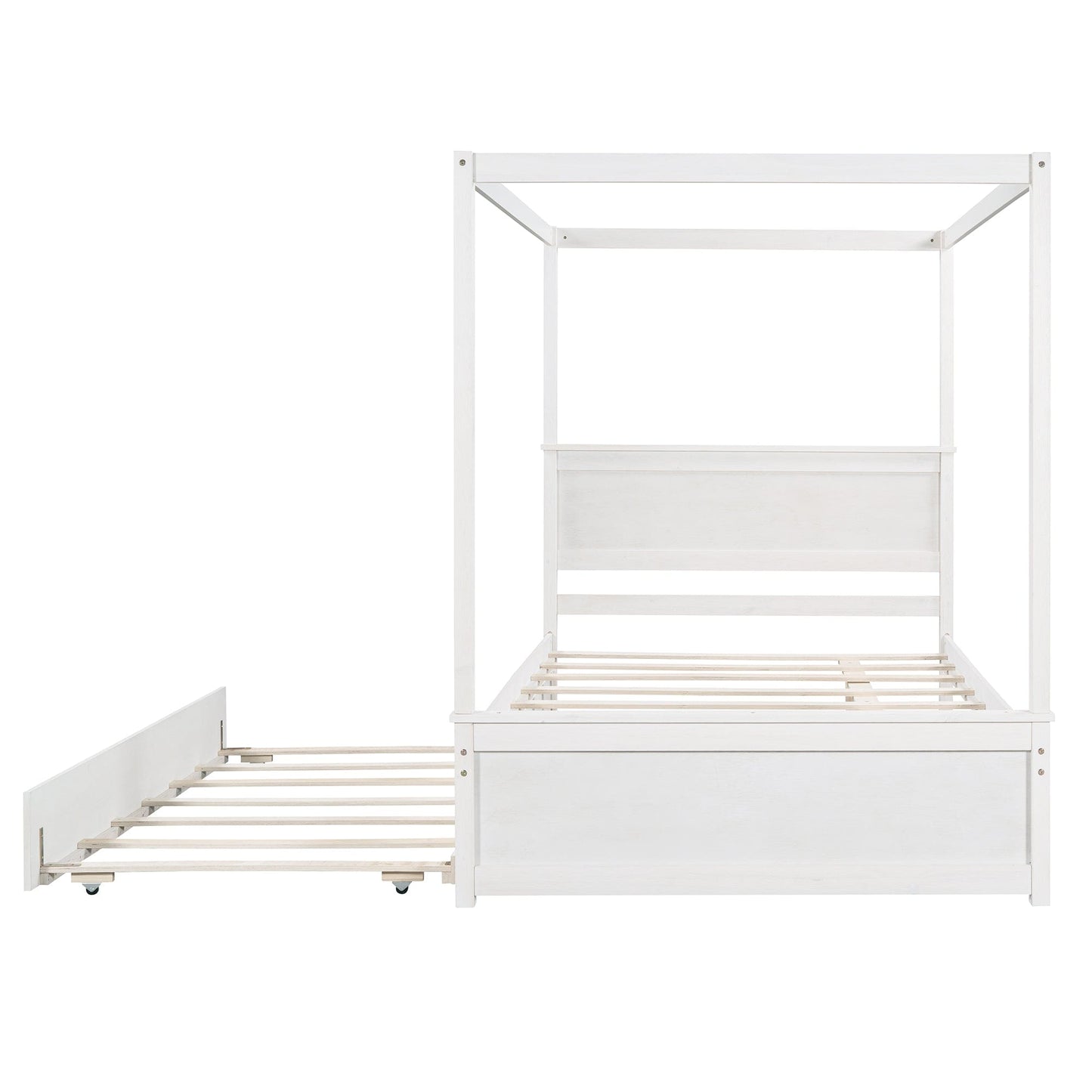 Giga Canopy Beds Full Size Canopy Platform Bed-Wood Canopy Bed with Trundle Bed, With Support Slats-No Box Spring Needed-Brushed White