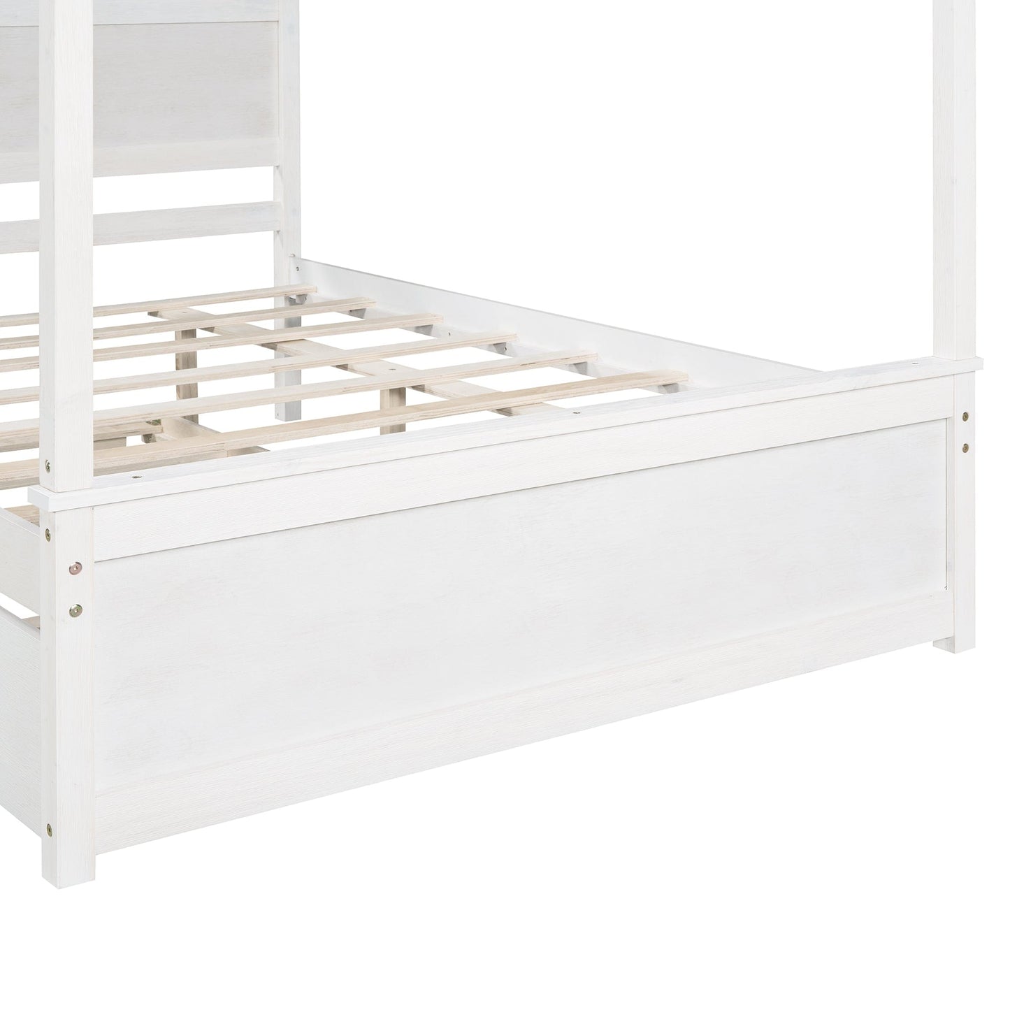 Giga Canopy Beds Full Size Canopy Platform Bed-Wood Canopy Bed with Trundle Bed, With Support Slats-No Box Spring Needed-Brushed White