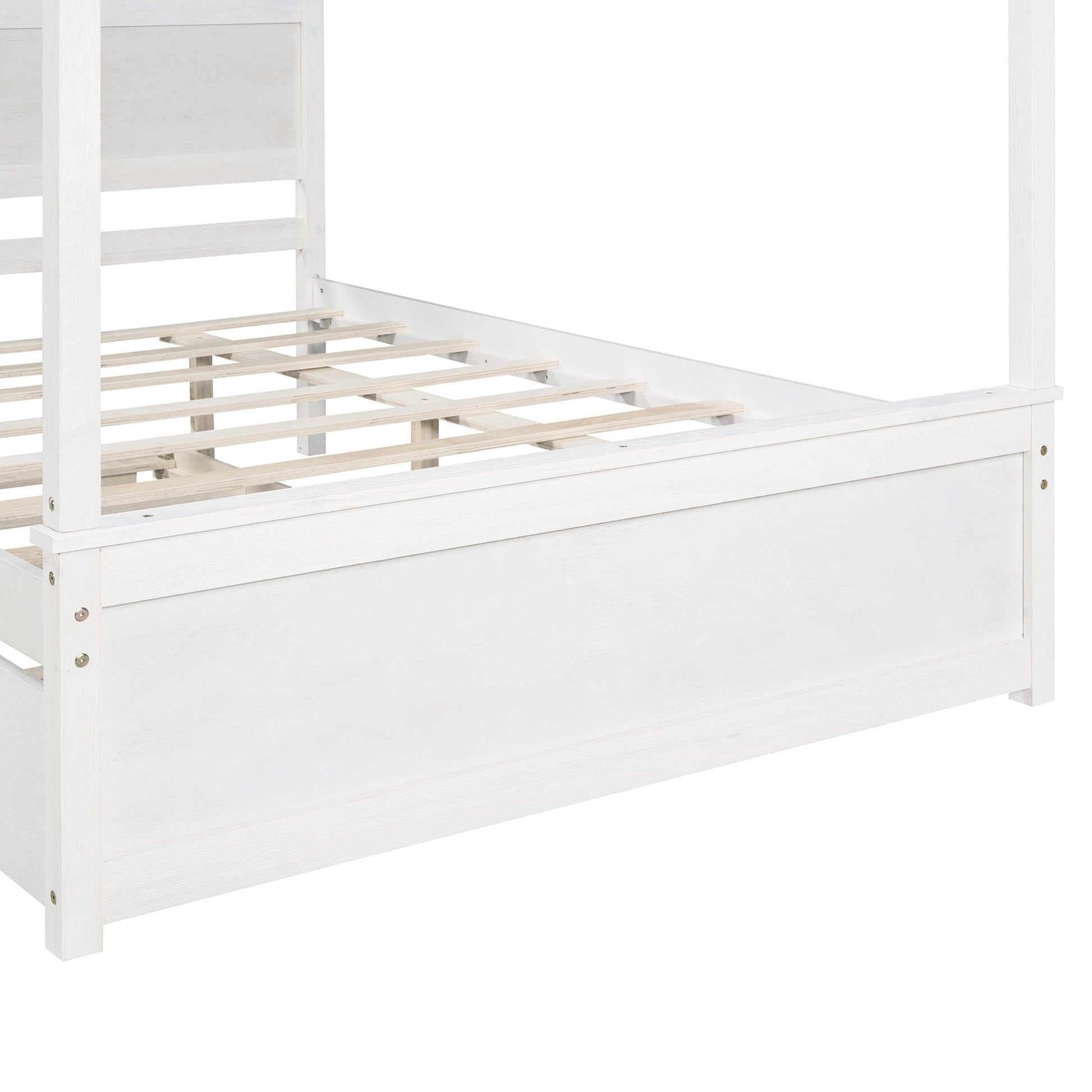 Giga Canopy Beds Full Size Canopy Platform Bed-Wood Canopy Bed with Trundle Bed, With Support Slats-No Box Spring Needed-Brushed White