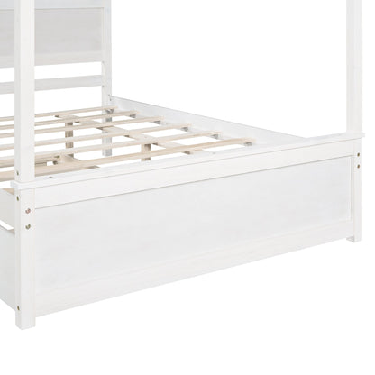 Giga Canopy Beds Full Size Canopy Platform Bed-Wood Canopy Bed with Trundle Bed, With Support Slats-No Box Spring Needed-Brushed White