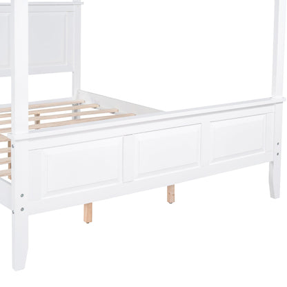 Giga Canopy Beds Queen Size Canopy Bed Solid Wood 4 Posters Platform Bed with Headboard and Footboard, with Slat Support Leg, No Box Spring Needed (White)