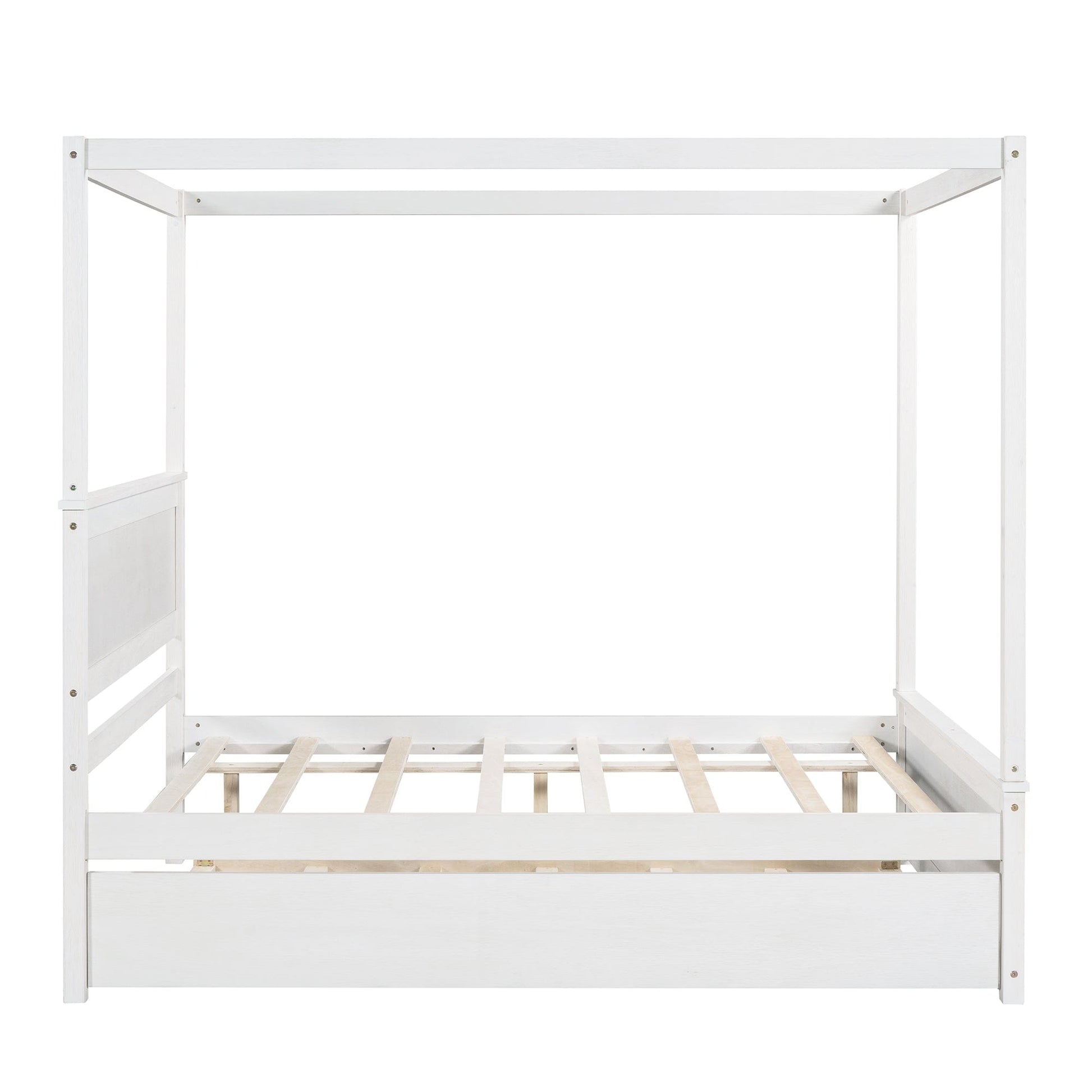 Giga Canopy Beds Wood Canopy Bed with Trundle Bed, Full Size Canopy Platform bed With Support Slats-No Box Spring Needed-Brushed White