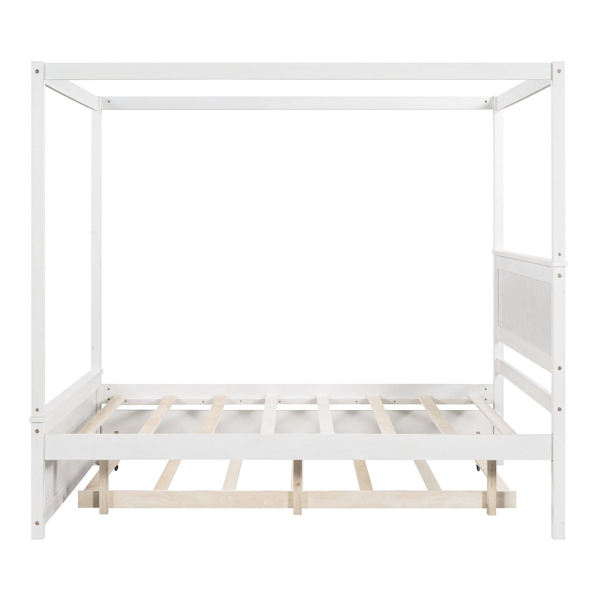 Giga Canopy Beds Wood Canopy Bed with Trundle Bed, Full Size Canopy Platform bed With Support Slats-No Box Spring Needed-Brushed White