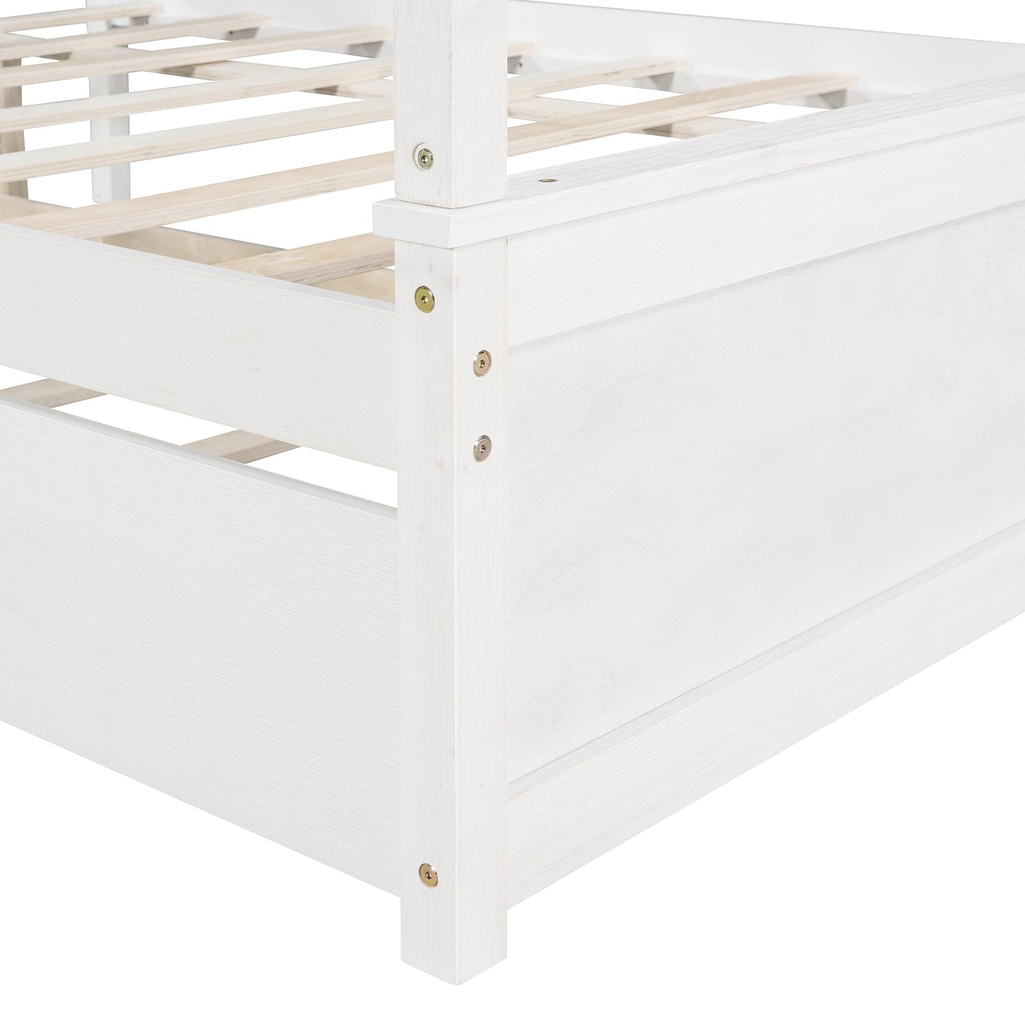 Giga Canopy Beds Wood Canopy Bed with Trundle Bed, Full Size Canopy Platform bed With Support Slats-No Box Spring Needed-Brushed White